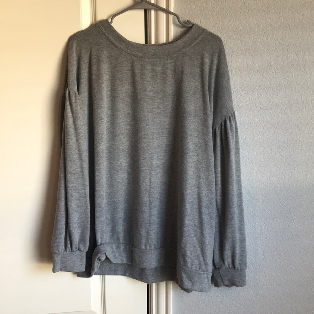 2X light gray fashion nova  ruffle sleeved sweater